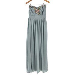 MAYA DELUXE Women's Light Blue Strapless Embroidered Maxi Dress Size 12 NWT
